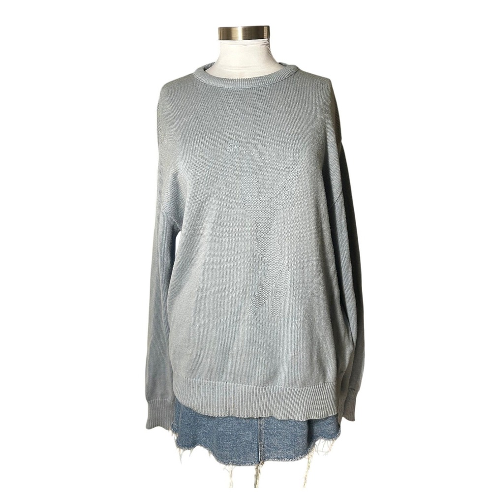 Vintage Carmel Golf Sweater L Blue Hidden Golfer Silhouette Knit Pullover Rare